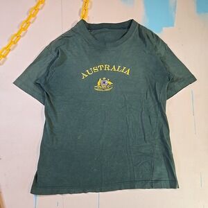 VTG Australia Mens M Tee Embroidered Souvenir T Shirt Green Coat of Arms 20x25‎